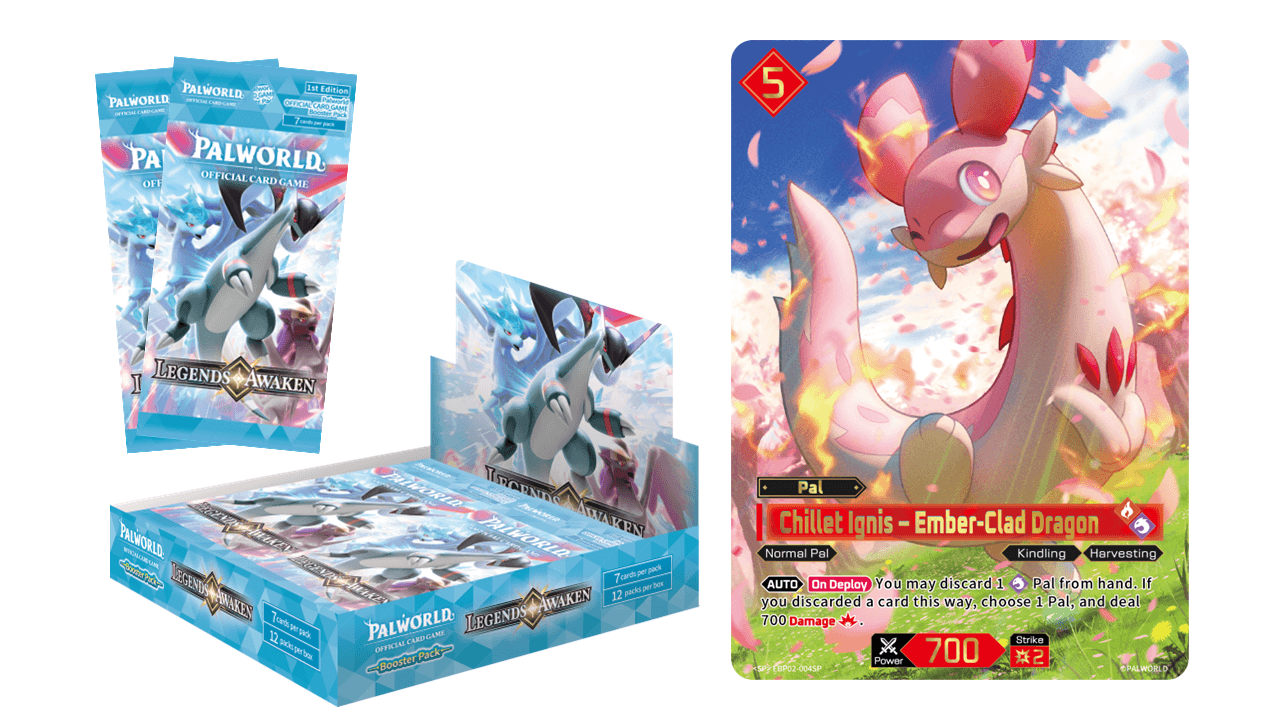 Legends Awaken booster packs and display box next to the Chillet Ignis card