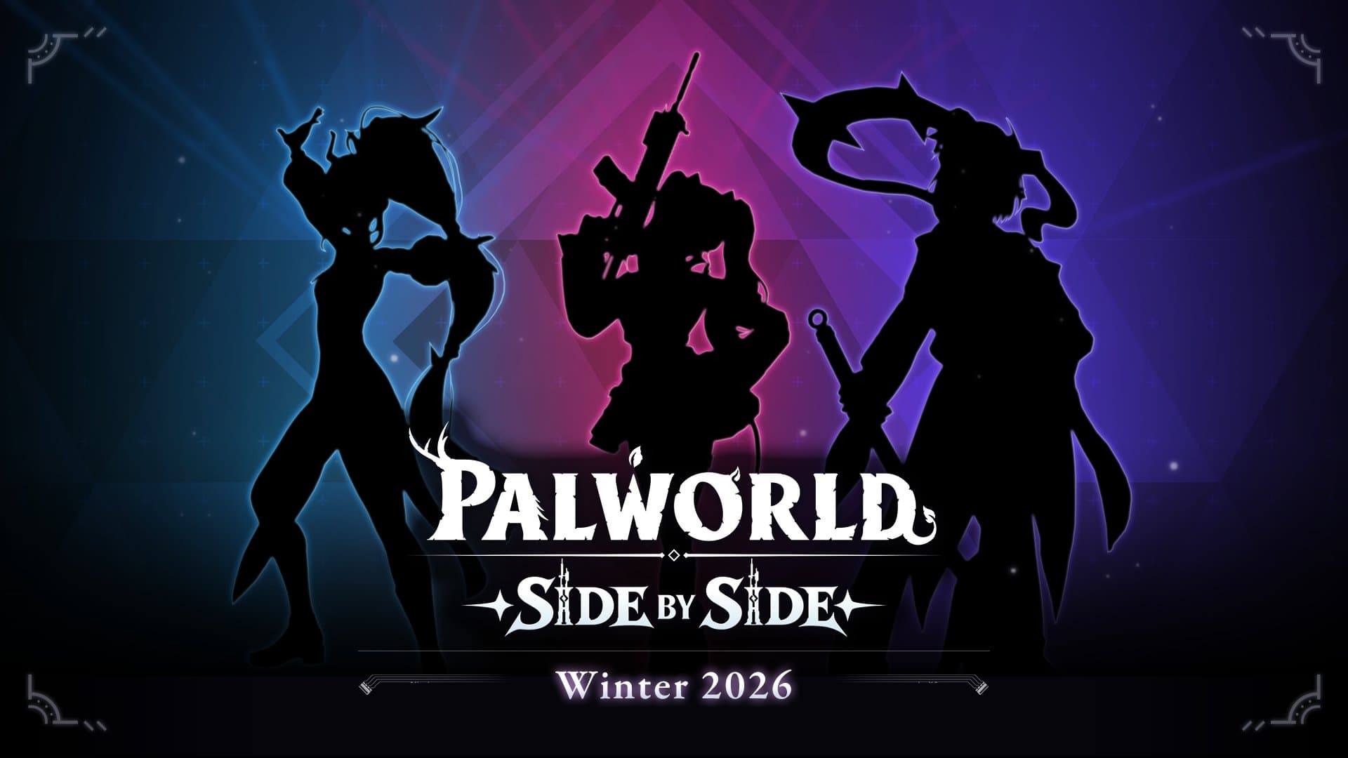 Palworld: Side by Side key art, three silhouetted characters above the words Winter 2026